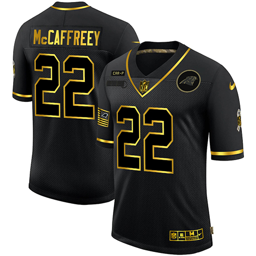 Carolina Panthers #22 Christian McCaffrey Men Nike 2020 Salute To Service Golden Limited NFL black Jerseys